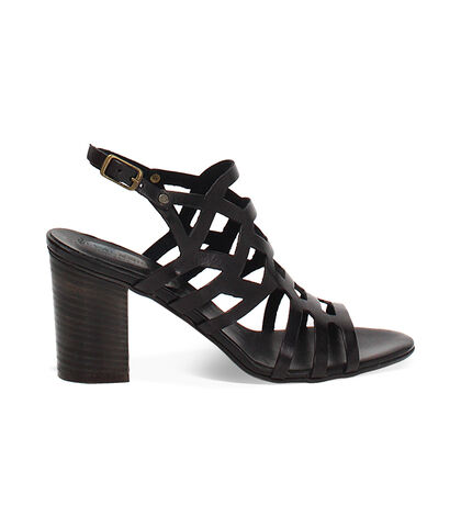 Sandalo donna in vacchetta nero, tacco largo 7,5 cm, Valerio 1966, 2572T3999VANERO035, 001