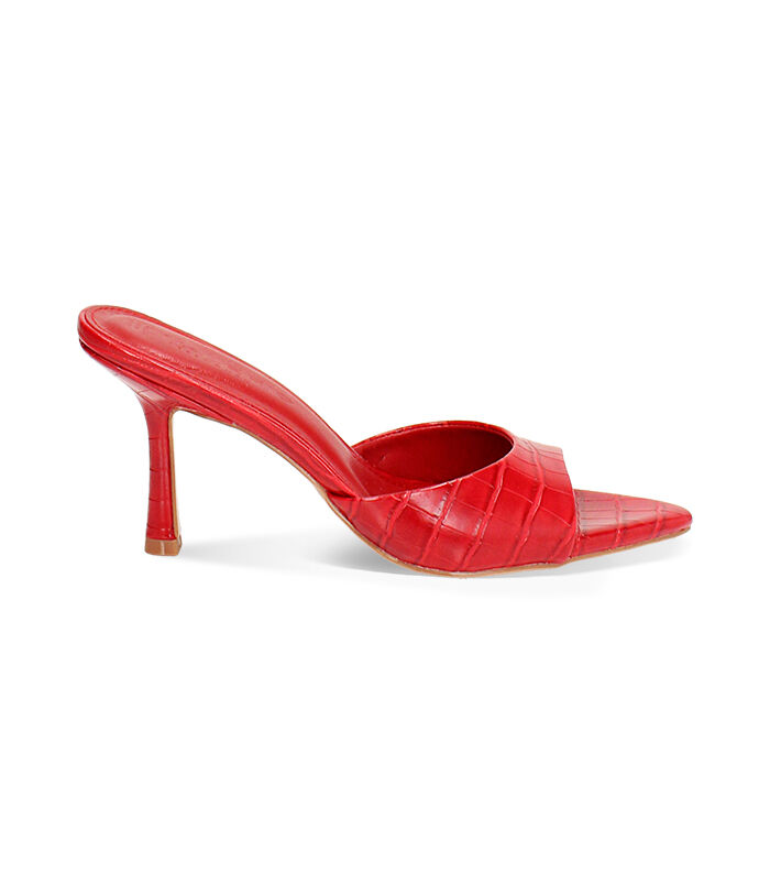 Mules da donna stampa cocco rosse, tacco 8,5 cm, Valerio 1966, 2549T3088CCROSS037