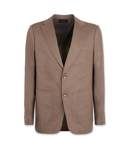 Giacca da uomo in lino blu fango, Valerio 1966, 25R1T2443LNFANG42, 001