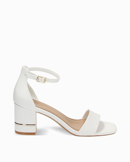 Sandali donna bianchi, tacco basso largo 8 cm, WHITE