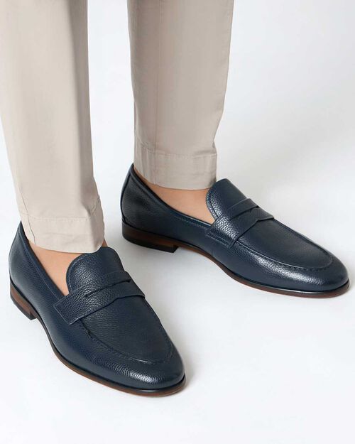 Mocassini da uomo blu in pelle basic, BLUE