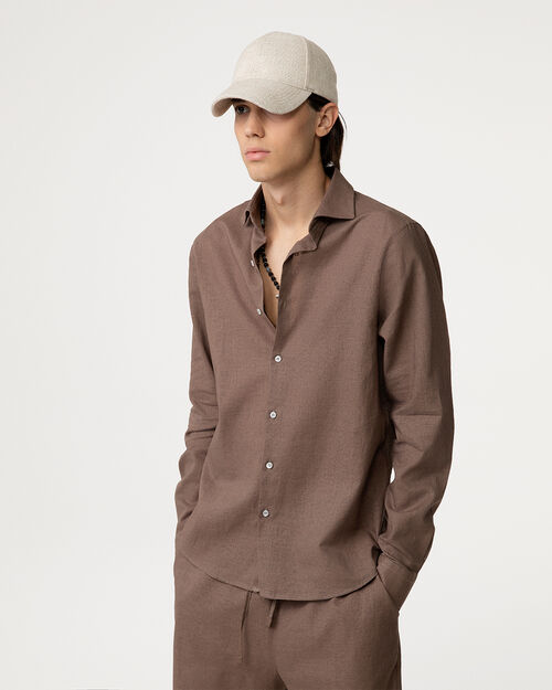 Camicia ml testa di moro con bottoni centrali, DK BROWN