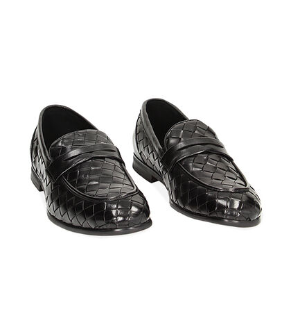 Mocassini intrecciati neri in pelle, Valerio 1966, 23U6T7452PINERO039, 002