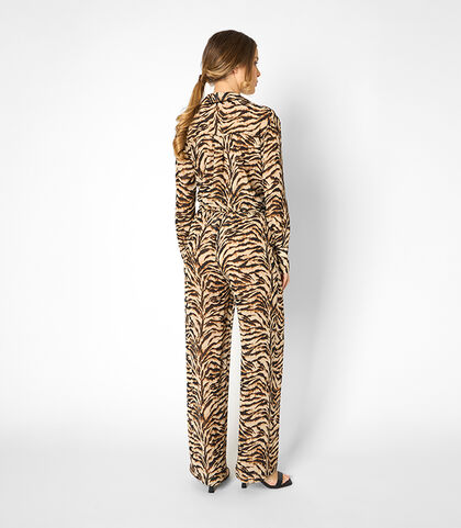 Pantaloni da donna con stampa animalier nera-beige, Valerio 1966, 25C9T4352TSNEBEI, 002