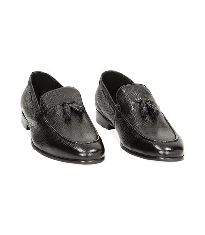 Mocassini con nappina neri in pelle, Valerio 1966, 23U6T5162PENERO039, 002