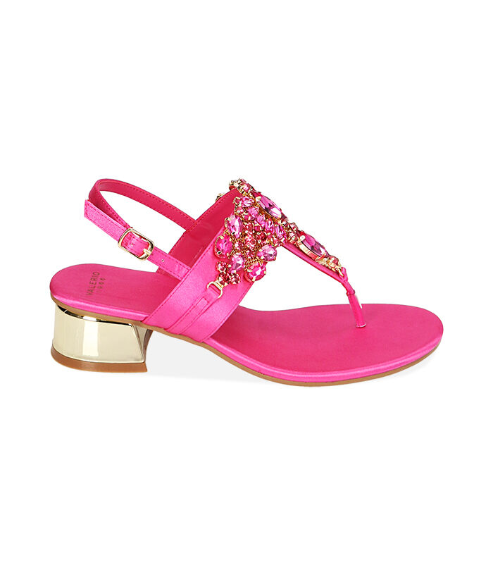 Sandali infradito fucsia in raso, tacco 3,5 cm, Valerio 1966, 2149T6605RSFUCS038