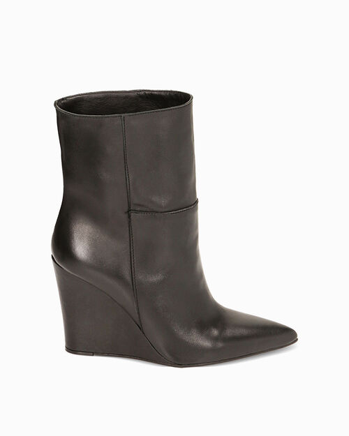 Stivaletti neri in pelle, zeppa 9,5 cm, BLACK