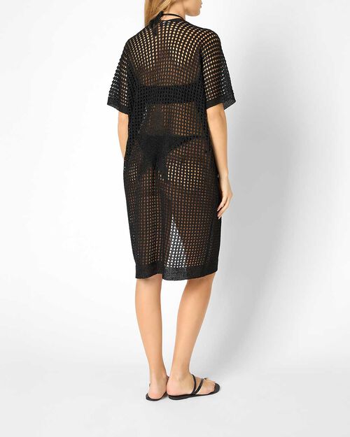 Poncho da donna in maglina nero, BLACK