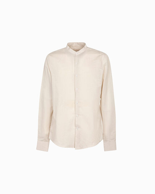 Camicia beige colletto alla coreana, BEIGE