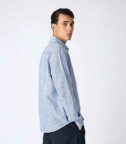 Camicia da uomo in lino bianca e blu, Valerio 1966, 25Z3T2302LNBIBL38, 002