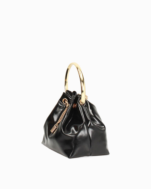 Mini bag nera lucida con dettagli, BLACK