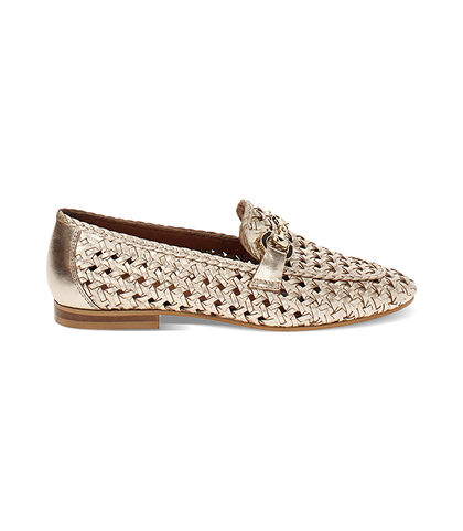 Mocassino da donna in pelle intrecciata oro rosa, Valerio 1966, 2514T7020PIRAOR035, 001