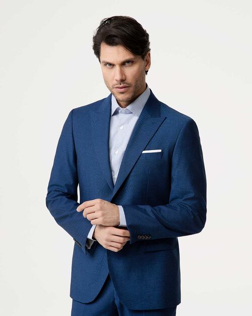 Giacca blu classica con taschino decorativo, BLUE
