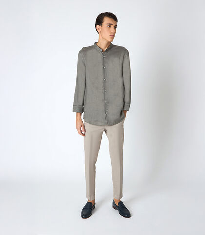 Camicia da uomo in lino con collo alla coreana militare, Valerio 1966, 25Z3T2301LNMILI38, 001