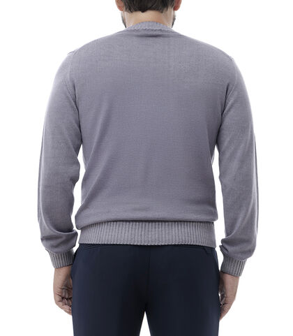 Maglione grigio con bordi a costine, 24J2T0237TSGRIGI, 002