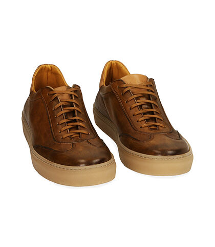 Sneakers cognac in pelle, Valerio 1966, 1953T6565PECOGN039, 002