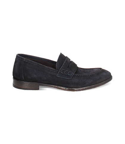 Mocassini da uomo blu in camoscio, Valerio 1966, 2553T0051CMBLUE039, 001