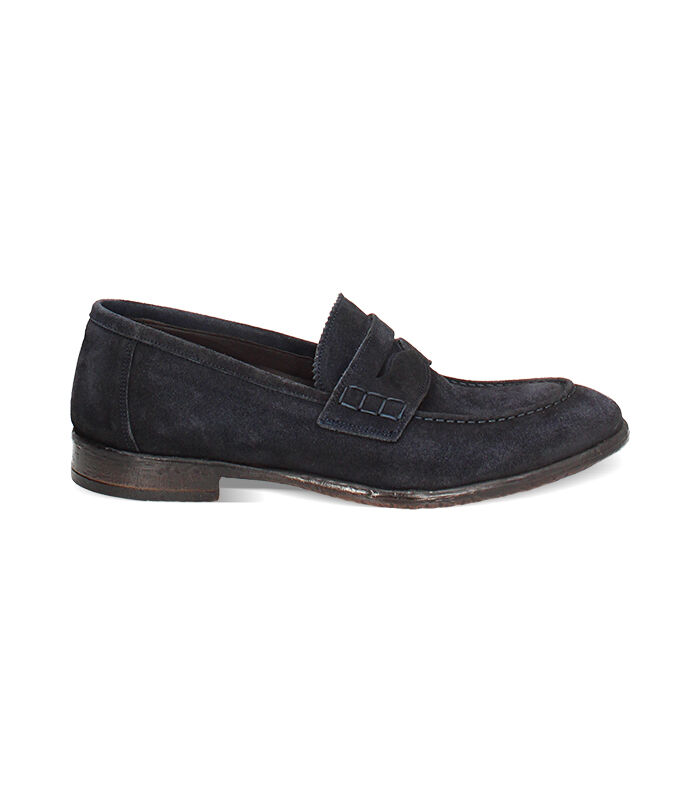 Mocassini da uomo blu in camoscio, Valerio 1966, 2553T0051CMBLUE039