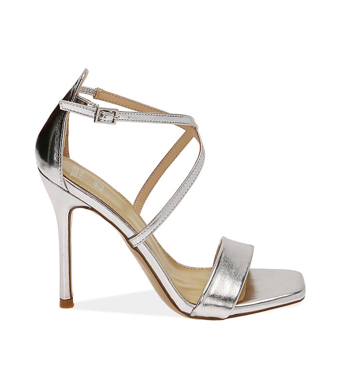 Sandali argento laminato, tacco 10,5 cm | Valerio 1966