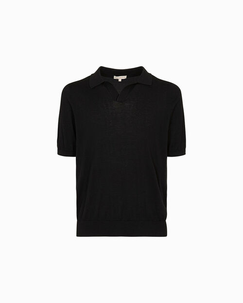 Polo nera con colletto tradizionale, BLACK