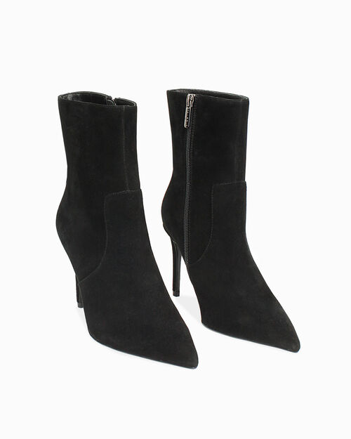 Tronchetti in camoscio nero con tacco 9 cm, BLACK