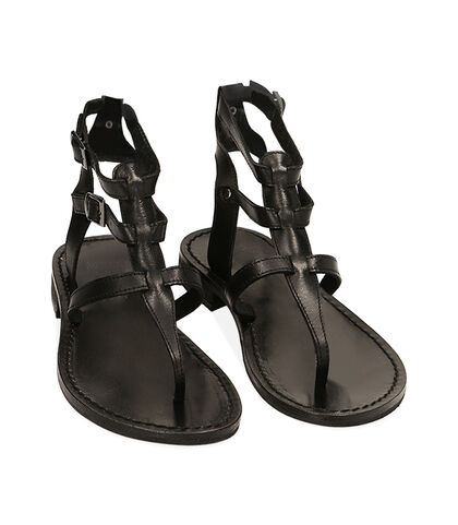 Sandali infradito cage in pelle, Valerio 1966, 21B8T4022PENERO035, 002