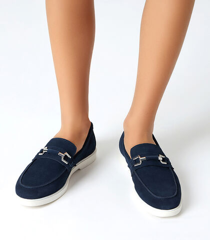 Mocassino da uomo in camoscio blu, casual, Valerio 1966, 25U8T5406CMBLUN039, 002