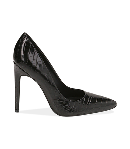 Décolleté nere in eco-pelle effetto cocco, Valerio 1966, 1421T2063CCNERO035, 001