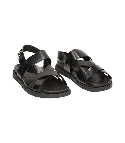 Sandali gladiator neri in pelle, Valerio 1966, 2377T7913PENERO039, 002