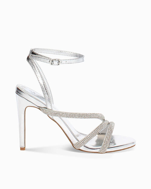 Sandalo con tacco donna argento, tacco 10 cm, SILVER