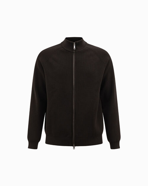 Maglione marrone con zip centrale, BROWN