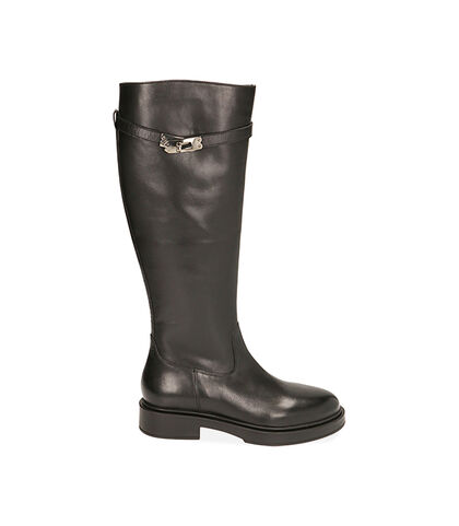 Stivali flat neri in pelle, Valerio 1966, 20B8T3504PENERO035, 001