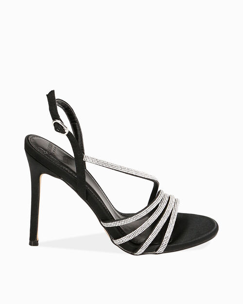 Sandali neri in raso, tacco 10,5 cm, BLACK