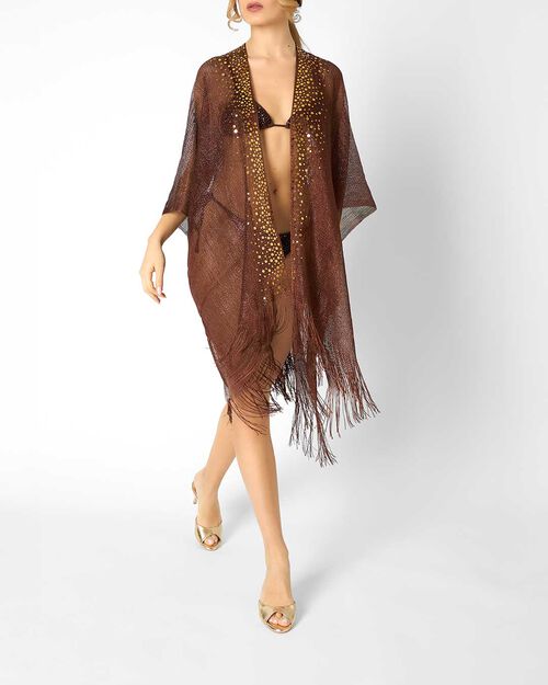 Poncho da donna in tessuto bronzo, BRONZE