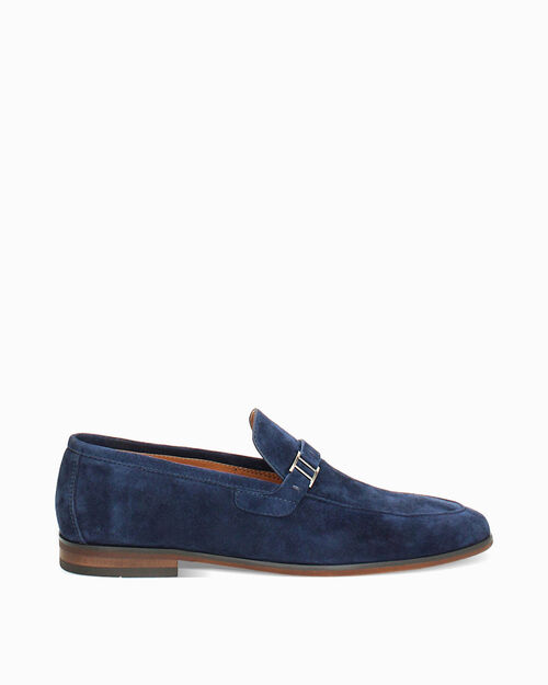 Mocassini da uomo blu in camoscio, BLUE