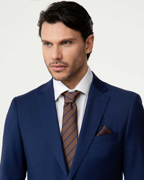 Cravatta marrone con righe blu, BROWN