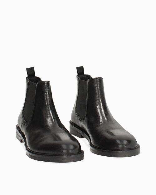 Stivaletti beatles neri in pelle lucida con suola in gomma, BLACK