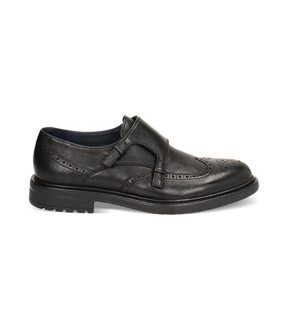 Stringate monk-strap nere in pelle, Valerio 1966, 24U6T3812PENERO039, 001