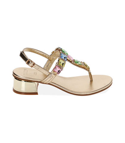 Sandali infradito oro, tacco 3,5 cm, Valerio 1966, 2149T4662LMOROG035, 001