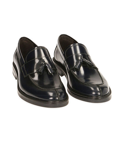 Mocassini flat blu in pelle abrasivata  , 2077T0617APBLUE039, 002