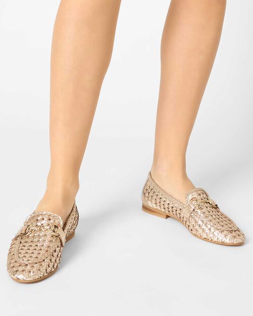 Mocassino da donna in pelle intrecciata oro rosa, MULTI COLOR