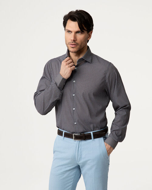 Camicia blu moro a micro quadretti, MULTI COLOR