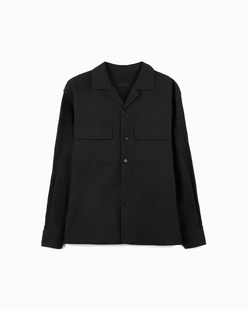 Giacca-camicia in cotone nero da uomo, BLACK