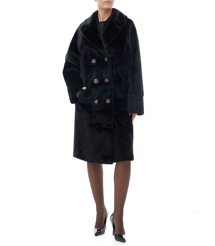 Cappotto nero longuette in pelo sintetico, Valerio 1966, 24B4T1401FUNEROM
