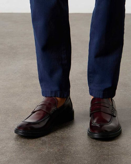 Mocassini bordeaux in pelle abrasivata eleganti, BURGUNDY