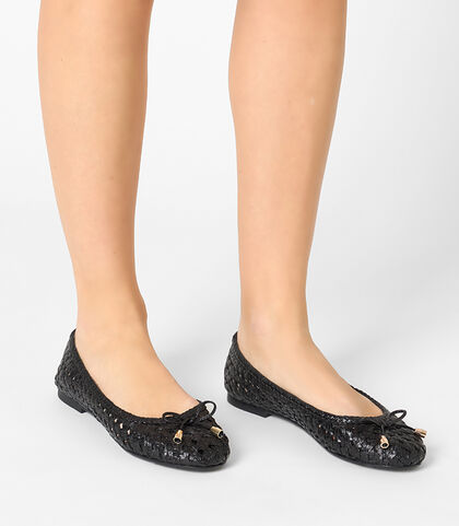 Ballerina da donna in pelle intrecciata nera, Valerio 1966, 2514T5501PINERO035, 002