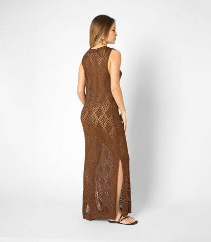 Vestito da donna in maglina color rame, con spalla larga, Valerio 1966, 25B4T2466TSRAMEI, 002