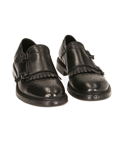 Scarpe doppia fibbia nere in pelle , Special Price, 2053T4400PENERO039, 002