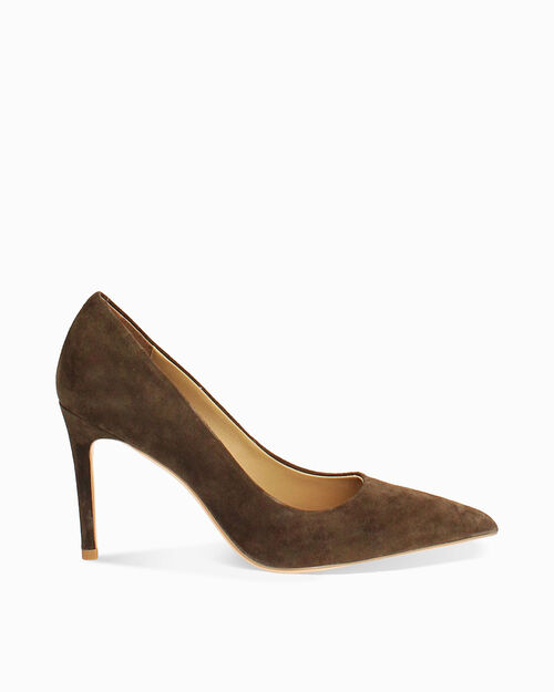 D&eacute;collet&eacute; in camoscio testa di moro con tacco di 9 cm, DK BROWN