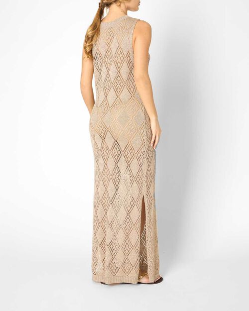 Vestito da donna in maglina oro, con spalla larga, GOLD